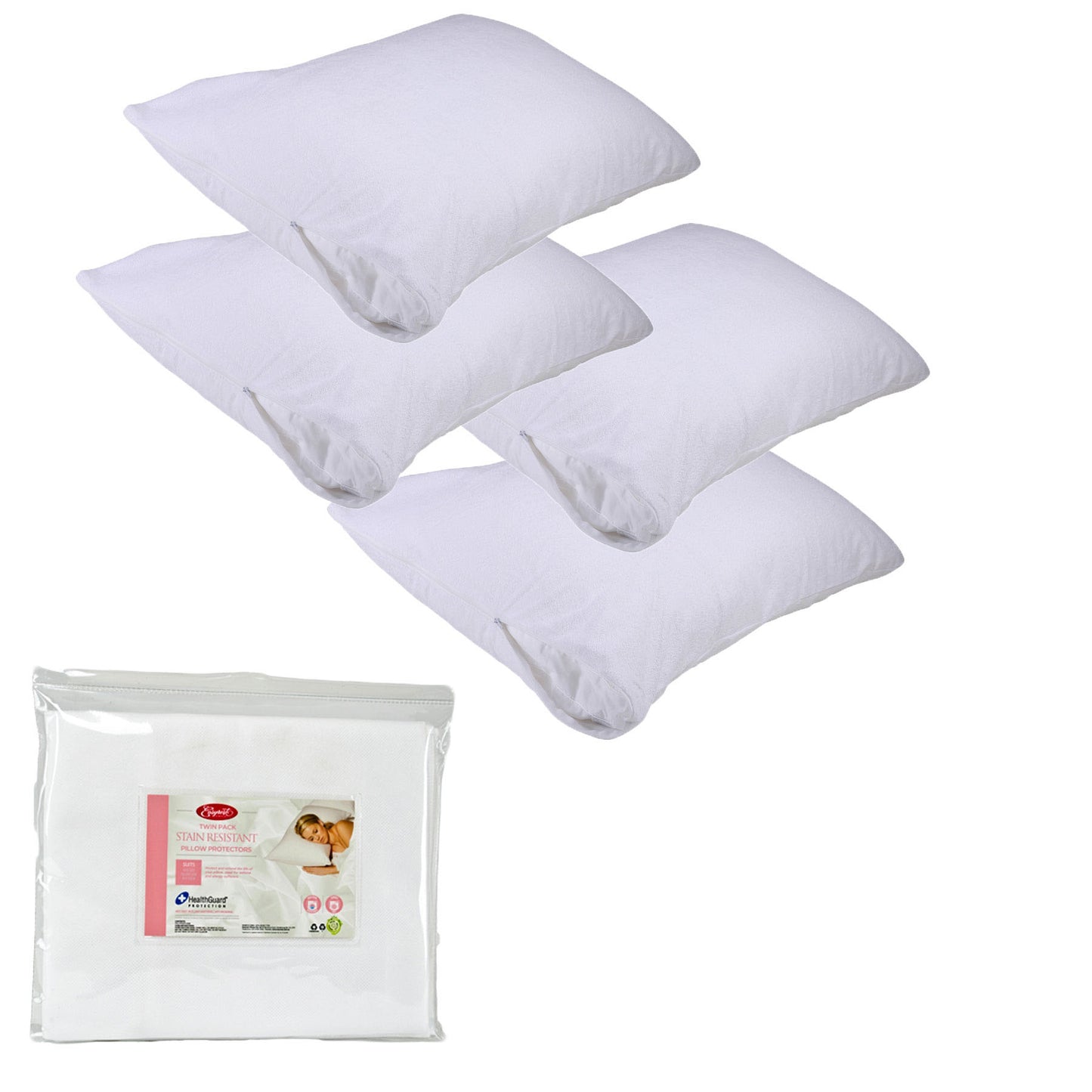 Easyrest Stain Resistant Standard Pillow Protectors 4 Pack V442-ERT-PILLOWP-STAINRESISITANT-WHITE-ST