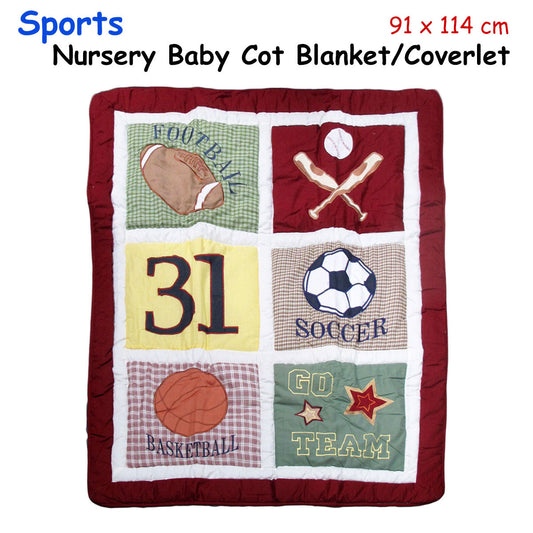 Sports Embroidered Nursery Baby Blanket/Coverlet 91 x 114 cm V442-GXY-BLANKET-BABYSPORTS-MULTI-RE