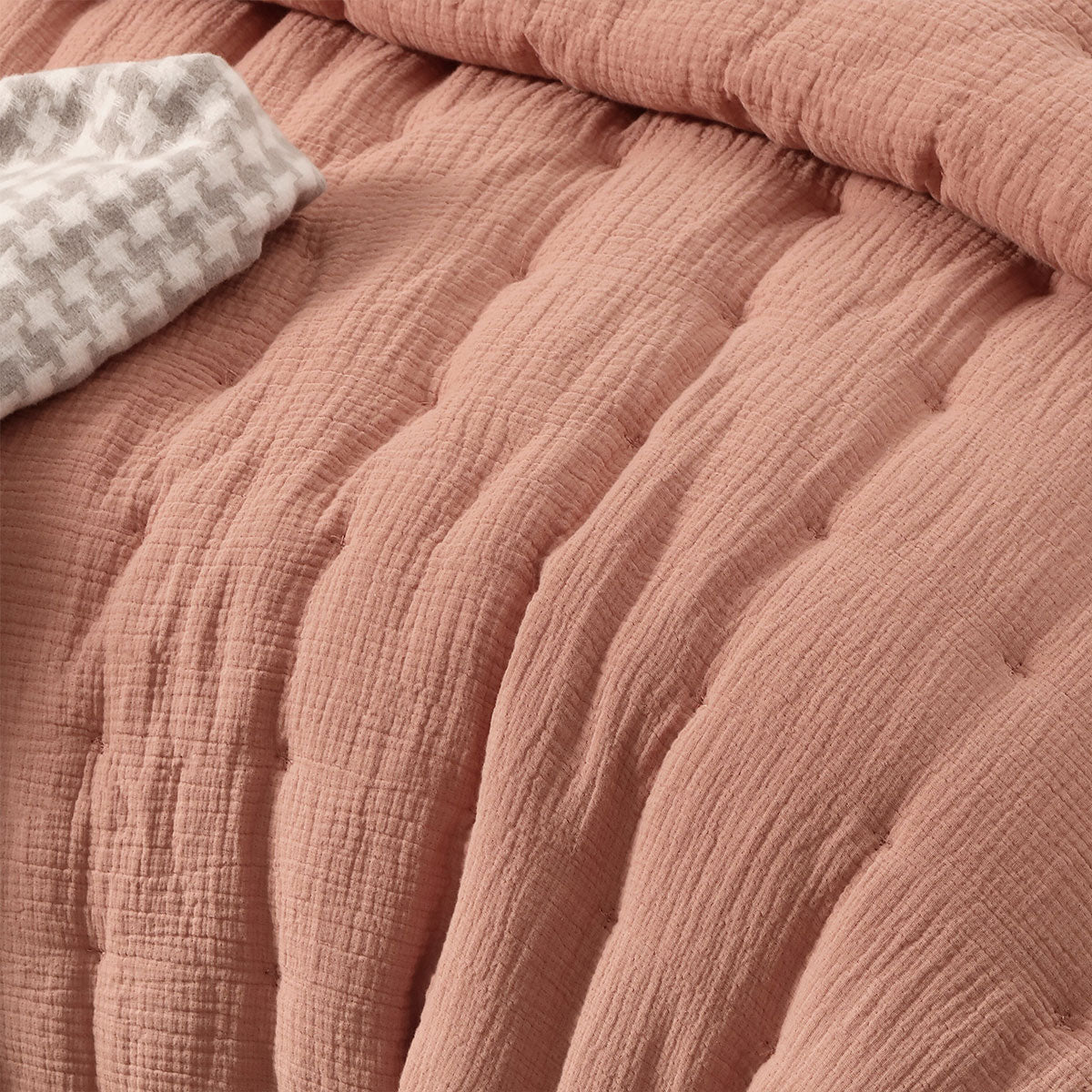 Vintage Design Homewares 3 Piece Hugo Cotton Gauze Quilted Comforter Set Clay Queen V442-HIN-COMFORTER-HUGO-CLAY-QS