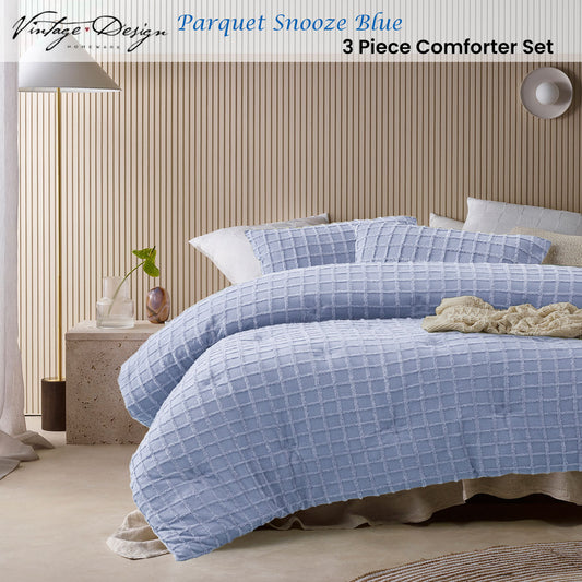 Vintage Design Homewares 3 Pcs Parquet Snooze Blue Comforter Set Queen V442-HIN-COMFORTER-PARQUET-SNOOZEBLUE-QS