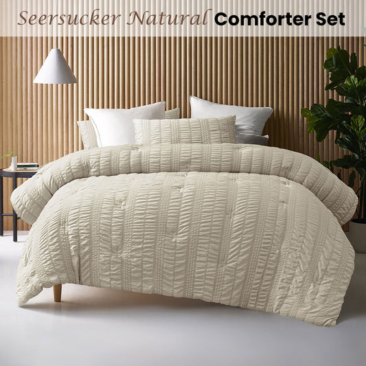 Accessorize Seersucker Natural 3 Piece Comforter Set Queen V442-HIN-COMFORTER-SEERSUCKER-NATURAL-QS
