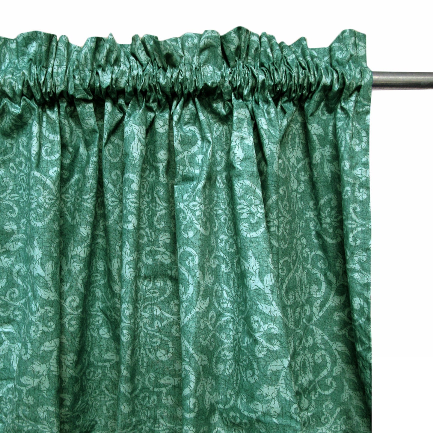 Pair of Polyester Cotton Rod Pocket Green Damask Curtains V442-HIN-CURTAIN-DAMASK-GREEN-RE