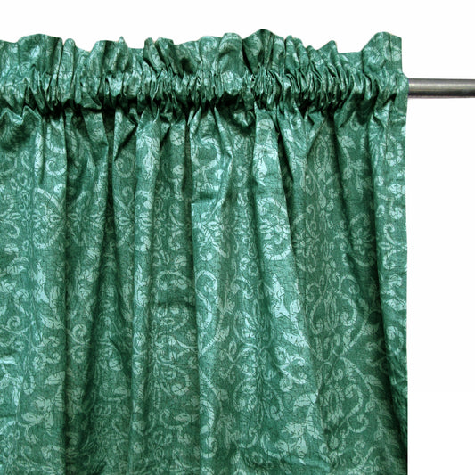 Pair of Polyester Cotton Rod Pocket Green Damask Curtains V442-HIN-CURTAIN-DAMASK-GREEN-RE