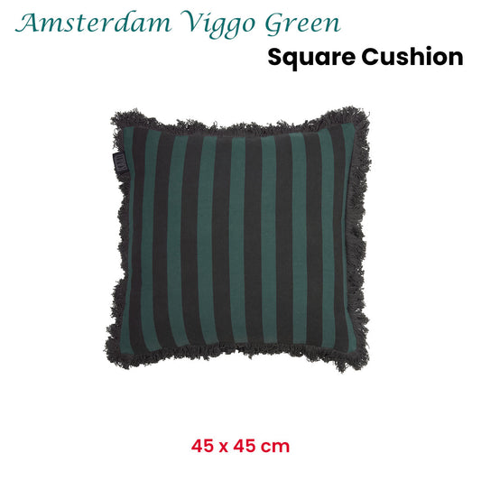KAAT Amsterdam Viggo Green Stripe Square Filled Cushion 45cm x 45cm V442-HIN-CUSHION-AMSTERDAMVIGGO-GREEN-SQ