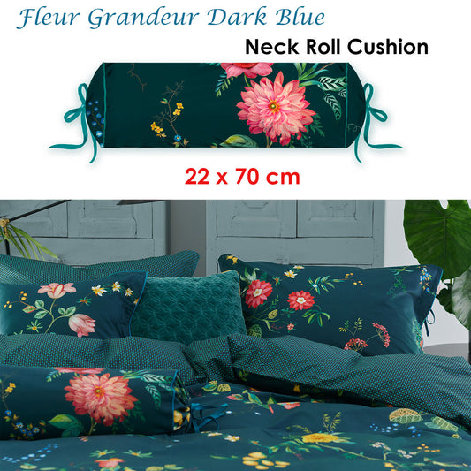 PIP Studio Fleur Grandeur Dark Blue Neck Roll Cushion V442-HIN-NECKROLL-FLEURGRANDEUR-DARKBLUE-NK