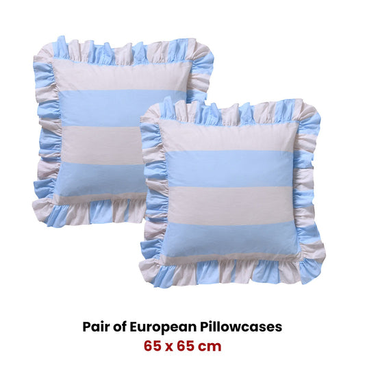 Vintage Design Homewares Pair of Candy Ruffle Blue European Pillowcases 65 x 65cm V442-HIN-PILLOWC-CANDYRUFFLE-BLUE-EU