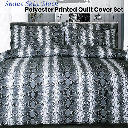Big Sleep Snake Skin Black Quilt Cover Set Double V442-HIN-QUILTCS-SNAKESKIN-BLACK-DS