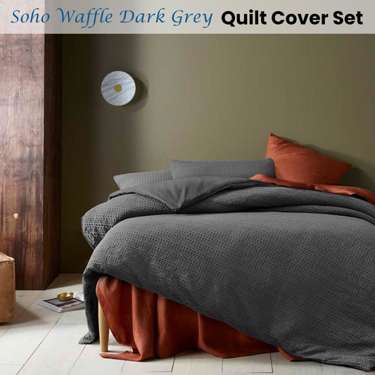 Accessorize Soho Waffle Dark Grey Quilt Cover Set Queen V442-HIN-QUILTCS-SOHOWAFFLE-DARKGREY-QS