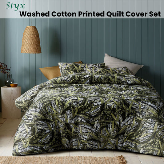 Accessorize Styx Washed Cotton Printed Quilt Cover Set Queen V442-HIN-QUILTCS-STYX-GREEN-QS
