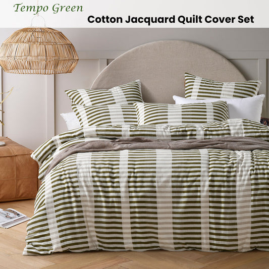 Vintage Design Homewares Tempo Green Cotton Jacquard Quilt Cover Set Queen V442-HIN-QUILTCS-TEMPO-GREEN-QS