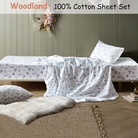 Happy Kids Woodland White Cotton Sheet Set Single V442-HIN-SHEETS-WOODLAND-WHITE-SB