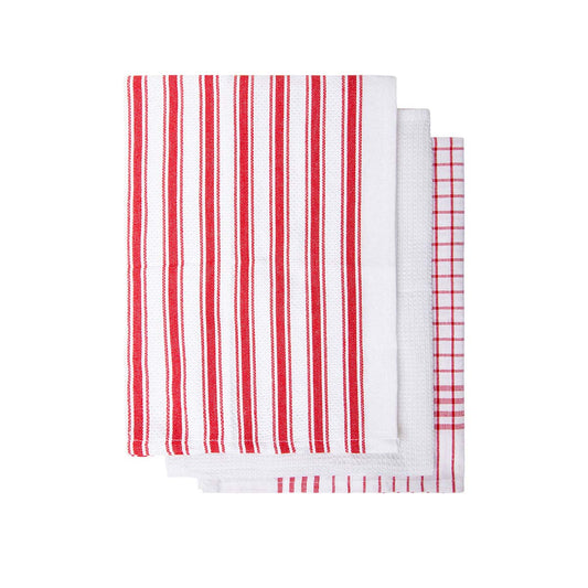 IDC Homewares Set of 3 Gardenia Cotton Tea Towels Red V442-IDC-TEAT-SETOF3GARDENIA-RED-RE