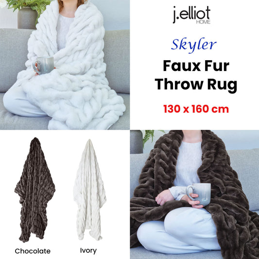 J Elliot Home Skyler Chocolate Faux Fur Throw Rug 130 x 160cm V442-IDC-THROW-SKYLER-CHOCOLATE-RE
