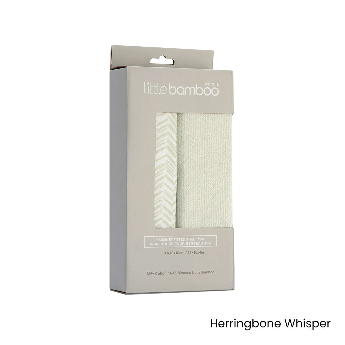 Set of 2 Little Bamboo Jersey Fitted Sheet Bassinet Size Herringbone Whisper V442-JTC-FITTEDS-LITTLEBAMBOOHERRI-WHISP-BASS