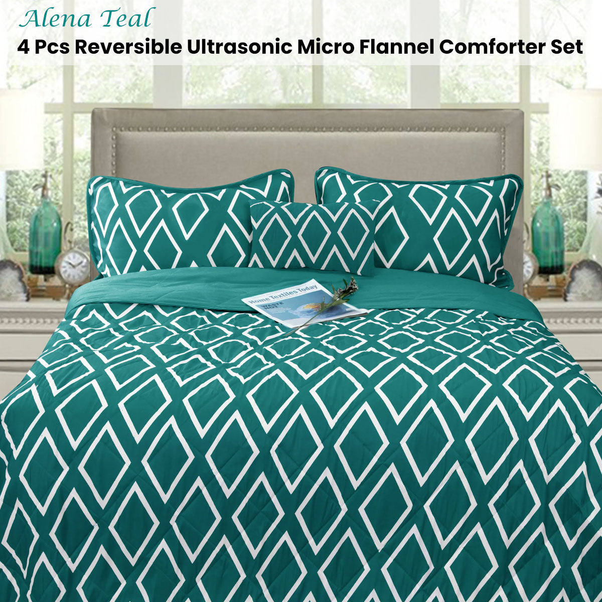 Ramesses Alena Teal 4 Pcs Ultrasonic Comforter Set Queen V442-KIT-COMFORTER-ALENA4PCS-TEAL-QS
