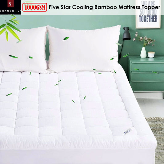 Shangri La 1000GSM Five Star Cooling Bamboo Mattress Topper Single V442-KIT-TOPPER-1000GSMBAMBOO-WHITE-SB