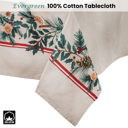 Ladelle 100% Cotton Evergreen Festive Christmas Holiday Tablecloth 150 x 230 cm V442-LDE-TABLEC-EVERGREEN230CM-TAUPE-RE