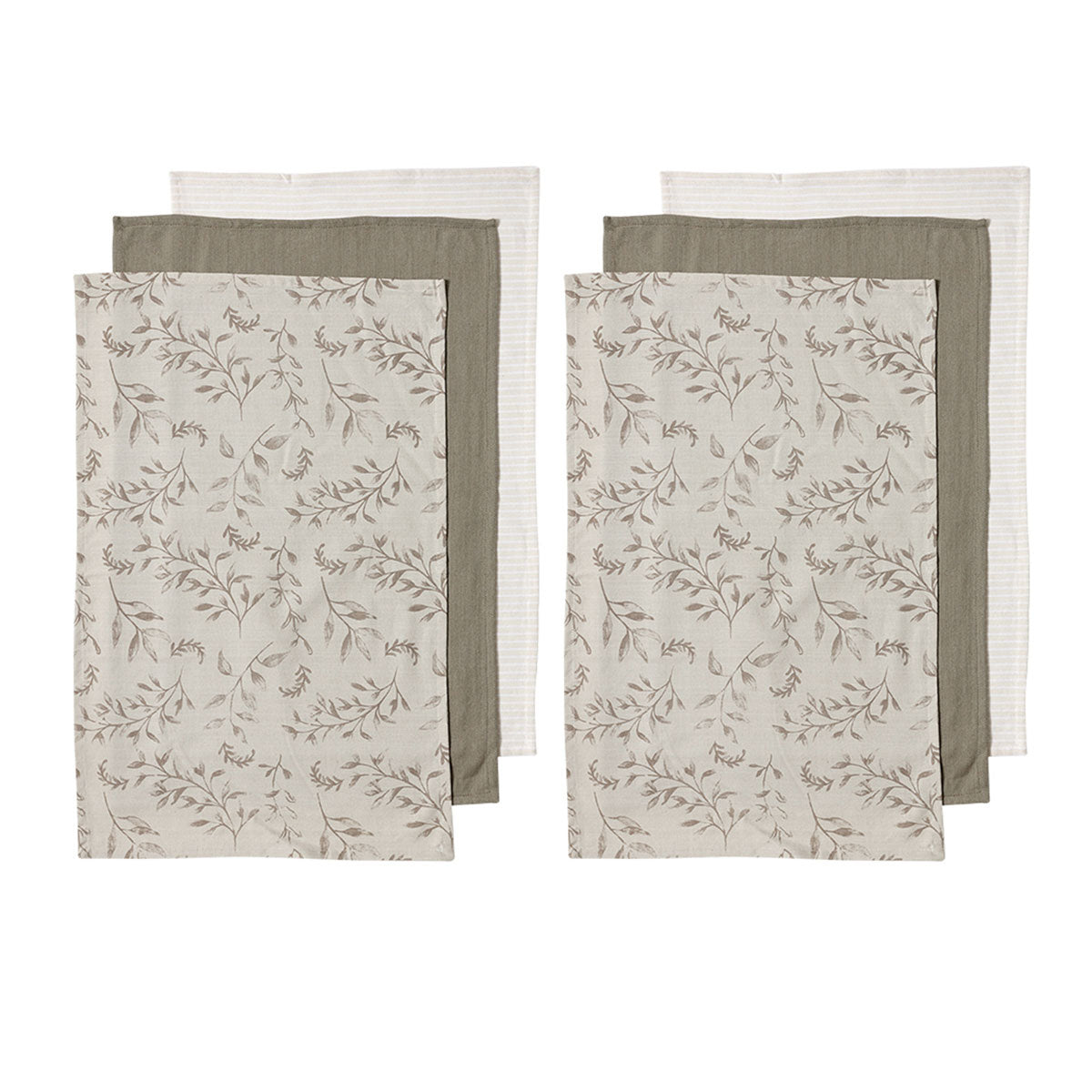 Ladelle Grown Ivy Set of 6 Cotton Kitchen Towels Taupe V442-LDE-TEAT-GROWNIVYSETOF6-TAUPE-RE