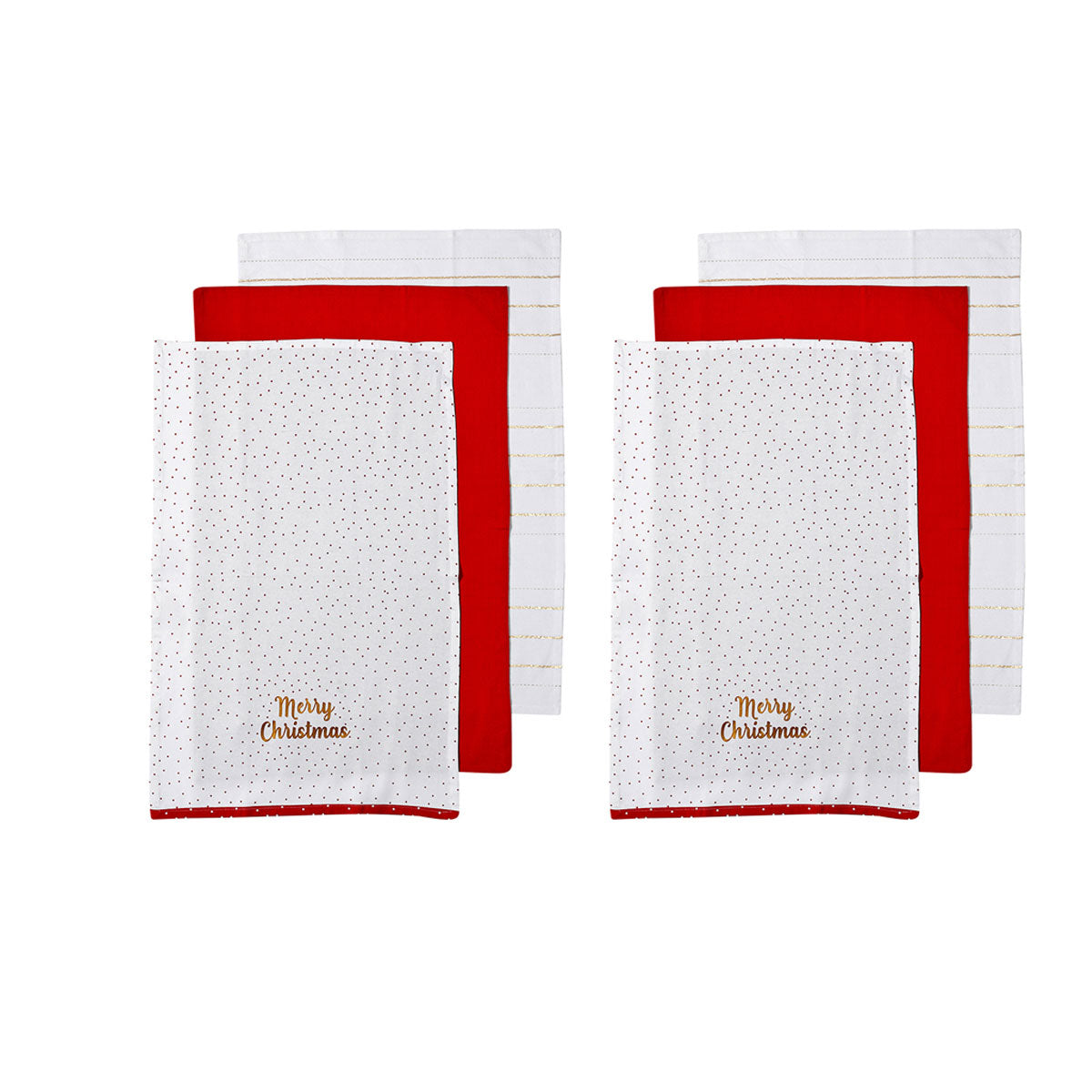 Ladelle Joyful Merry Christmas Set of 6 Cotton Kitchen Towels Red V442-LDE-TEAT-MERRYCHRISTMASSETOF6-RED-RE