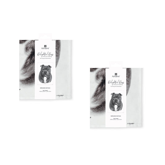 Set of 2 Delightful Dogs Cotton Kitchen Tea Towels 50 x 70 cm Staffy Terrier V442-LDE-TEAT-STAFFYTERRIERSETOF2-WHITE-RE