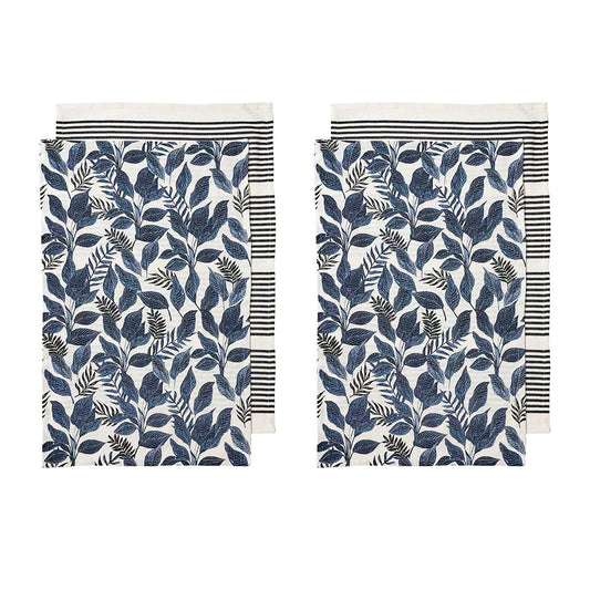 Ladelle Tierra Set of 4 Cotton Kitchen Towels Navy V442-LDE-TEAT-TIERRASETOF4-NAVY-RE