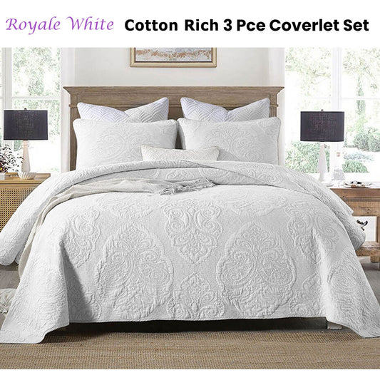 Cotton Rich Lightly Quilted Coverlet Set Royale White King V442-STT-COVERLET-ROYALE-WHITE-KI