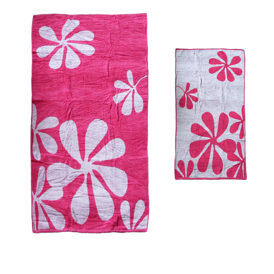 Elements Jacquard REVERSIBLE Cotton Floral Beach Towel - Pink Floral V442-TOC-TOWEL-REVERSIBLEFLORAL-PINK-RE