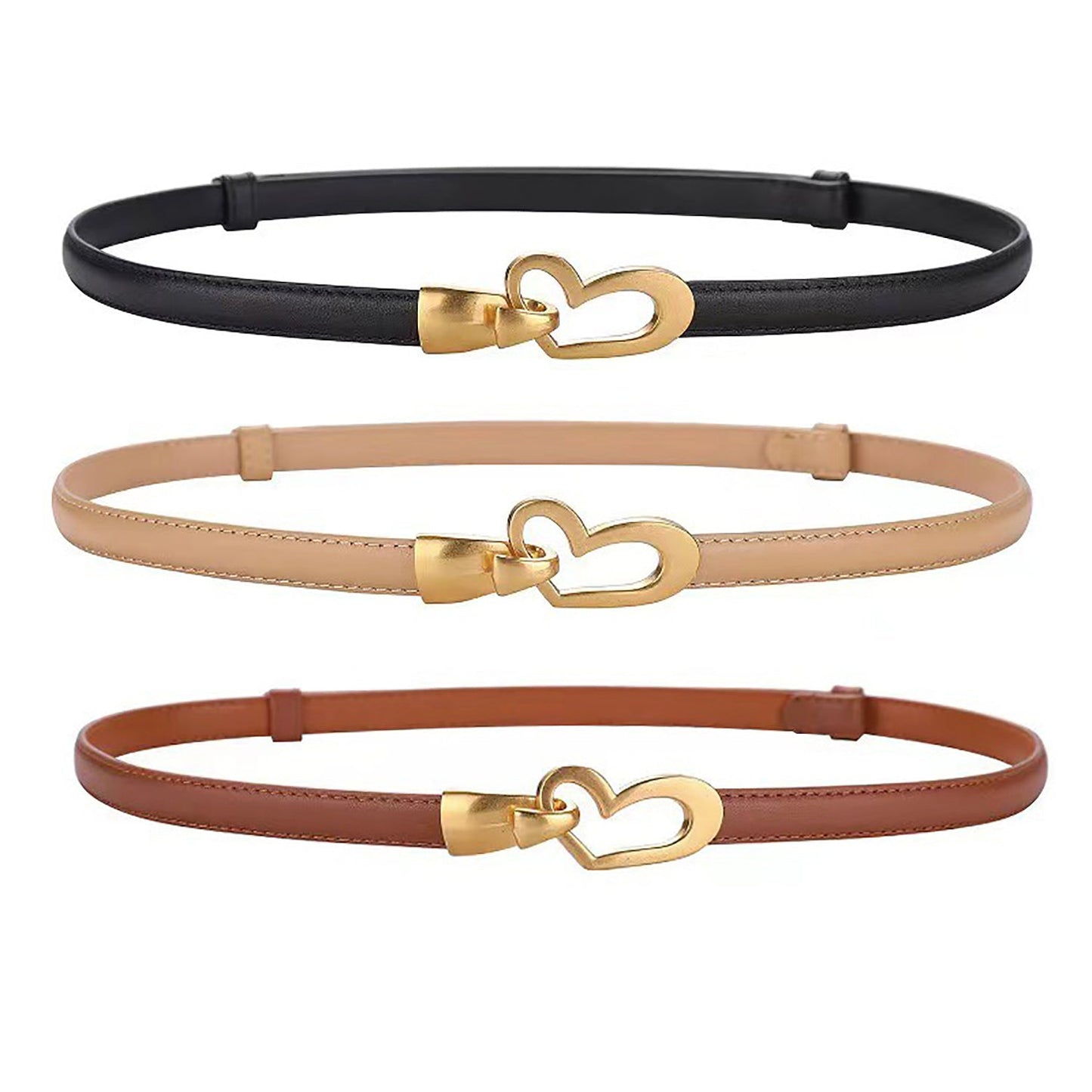 Women's Genuine Leather Thin Adjustable Waist Belt for Dresses Blazers (Khaki) V462-FB-104-02