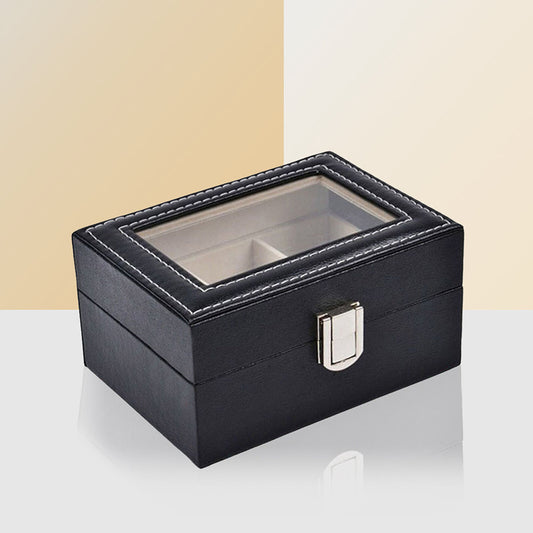 Watch Box Organizer Case Jewelry Display Tray Glass Top PU Leather(2 Slot) V462-FB-81-01
