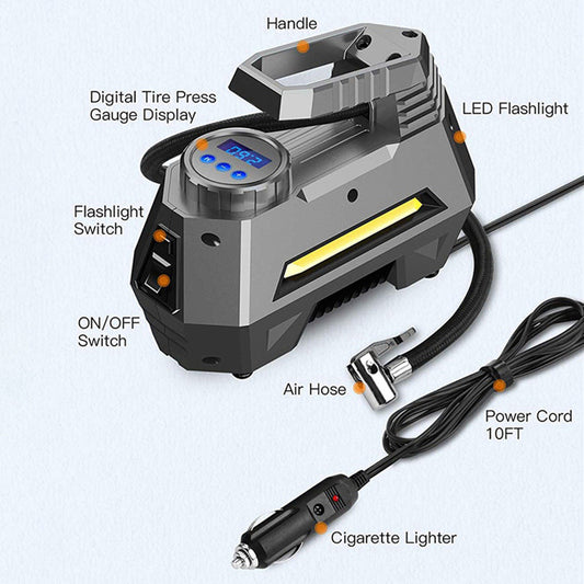 Portable Digital Car Air Compressor Tire Inflator With Emergency Flashlight V462-TA-110-01