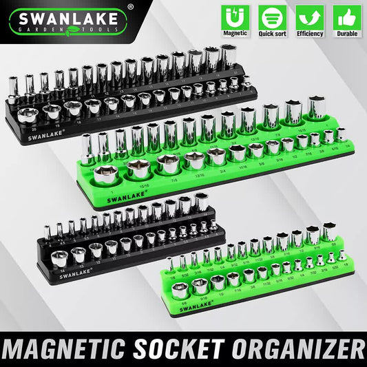 SWANLAKE 4Pc Magnetic Socket Organizer Tray 3/8" 1/4" SAE Metric Socket Holder V465-66116