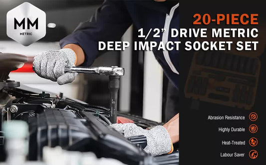 19Pc Deep Socket Set Impact 1/2" Drive Extension Bars Flexible Adapter 10-24mm V465-96021-AU-2