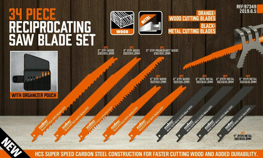 34-Piece Reciprocating Saw Blade Set Wood and Metal Cutting Blades with Storage Pouch V465-97394-AU-2