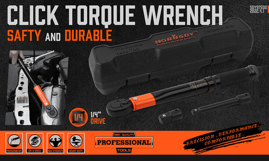 HORUSDY 3Pc 1/4" Drive Click Torque Wrench Ratchet Socket with Adaptor Extension V465-97438