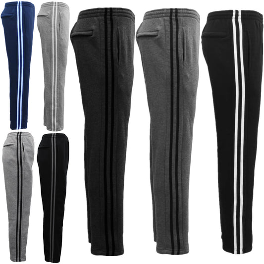 Men's Fleece Casual Sports Track Pants w Zip Pocket Striped Sweat Trousers S-6XL, Black, S V474-211269
