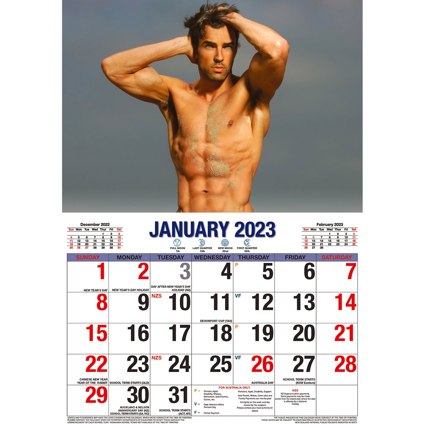 Hunks - 2023 Rectangle Wall Calendar 16 Months Planner New Year Christmas Gift V474-544965