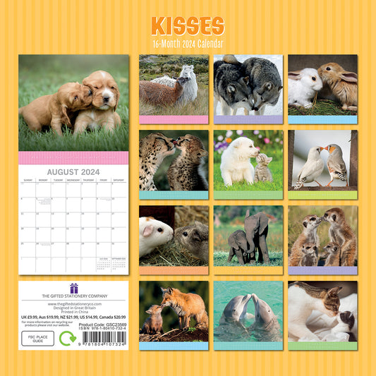 Kisses 2024 Square Wall Calendar Pets Animals 16 Months Premium Planner New Year V474-615359