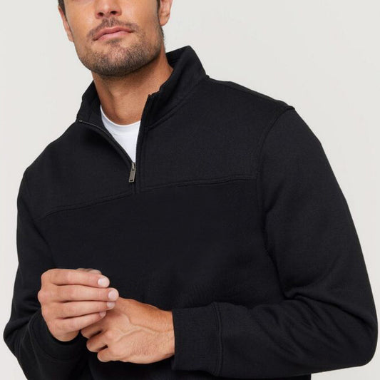 New Men's Unisex Adult Half-Zip Fleece Jumper Pullover Stand Collar Jacket Shirt, Black, L V474-628685