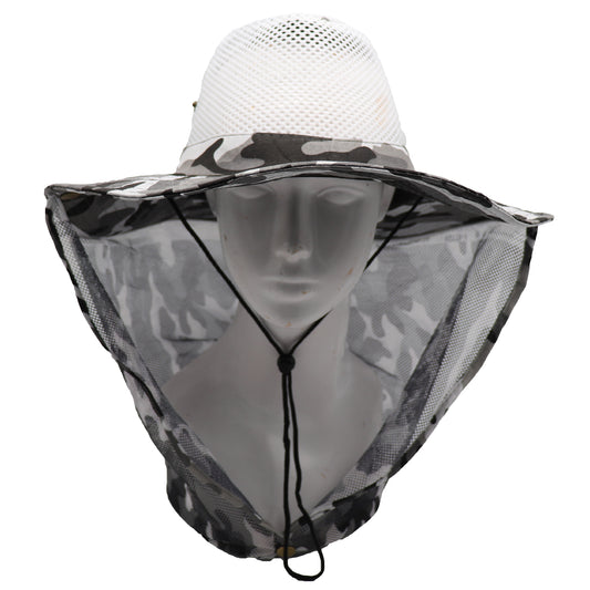 Bucket Flap Boonie Slouch Hat Wide Brim Mesh Crown Neck UV Protect Breathable, Arctic Camo V474-654787