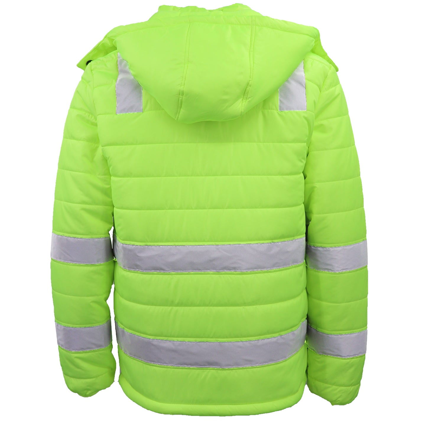 HI VIS Puffer Safety Jacket Reflective Tape Removable Hood Zip Pocket Puffy Coat, Fluro Yellow, 5XL V474-677717