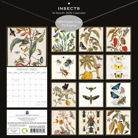 Insects - 2025 Square Wall Calendar Arts 16 Months Premium Planner Gift V474-689992