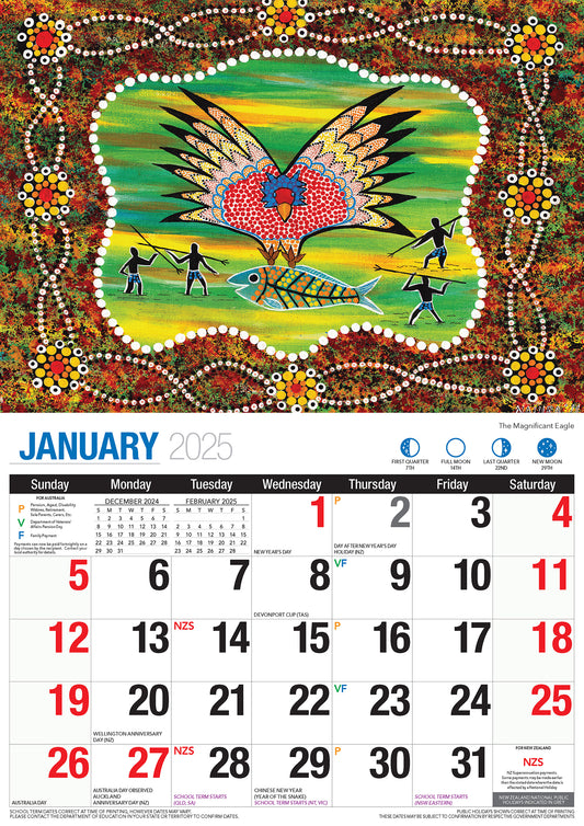 The Dreamtime - 2025 Rectangle Wall Calendar 16 Months Aboriginal Art New Year V474-700423
