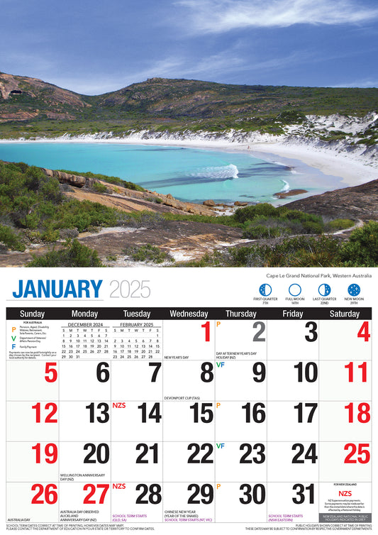 Beautiful Australia - 2025 Rectangle Wall Calendar 16 Months Scenic Landscapes V474-700426