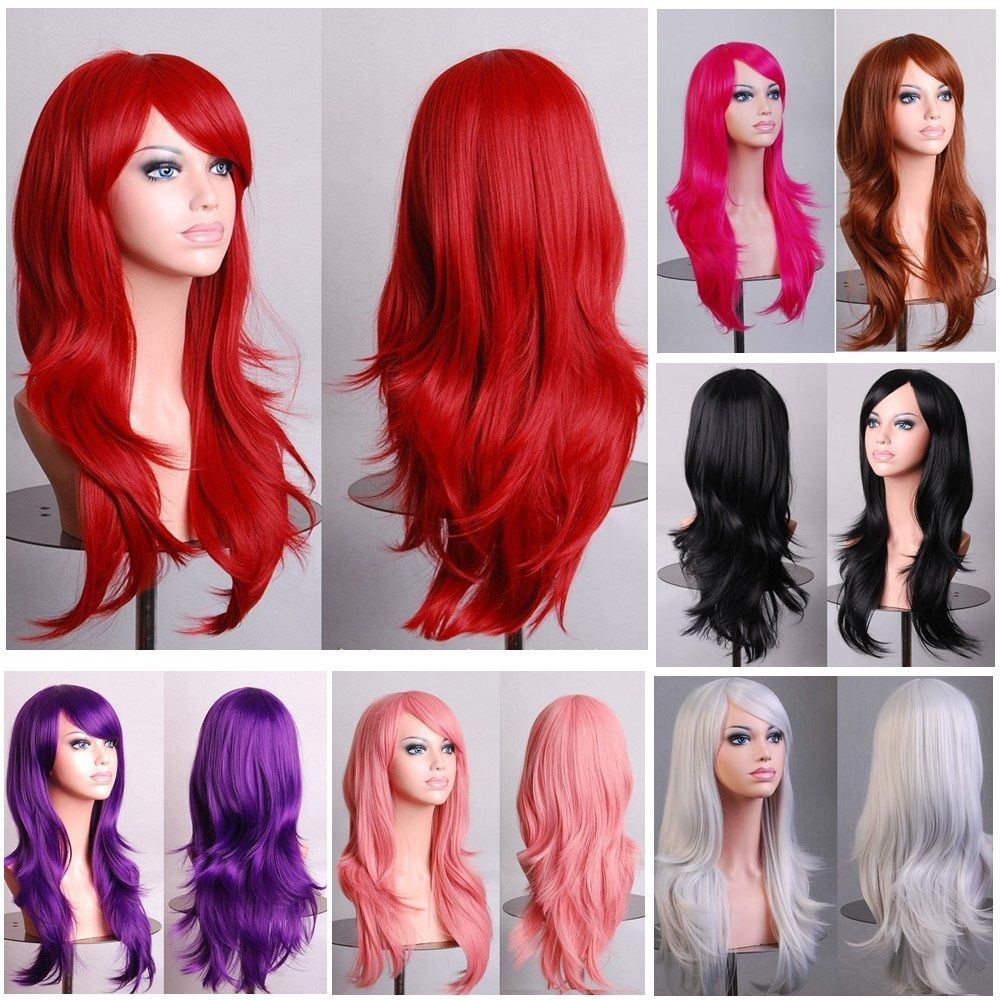 70cm Wavy Curly Sleek Full Hair Lady Wigs w Side Bangs Cosplay Costume Womens, Silver V474-7567