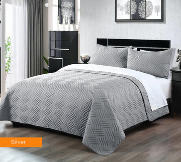 3 piece embossed comforter set king silver V517-3DCS-KSIL