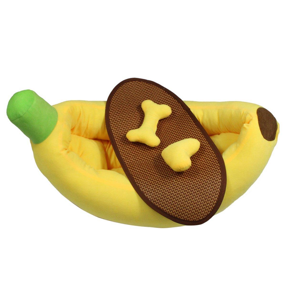 Cute Banana Shape Pet Bed Winter Warm Dog Cat Kennel Cozy Pet Cartoon Bed Mat - S V528-BANANA-NEST-S-101623