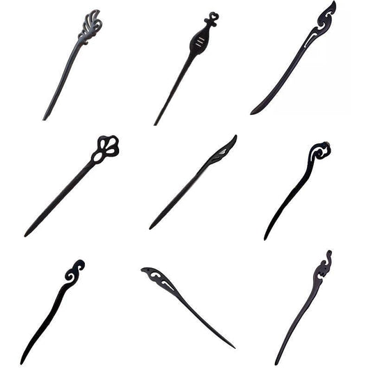 Retro Wooden Carved Hair Sticks Women Hairpin Barrette Chopsticks Accessories - B V528-BL-B47736