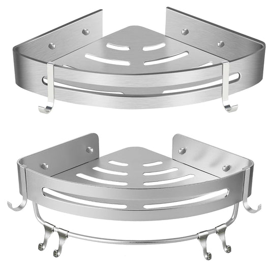Wall Mounted Bathroom Shelf Triangle Corner Shower Storage Rack for Toiletries - Single layer with rod V528-CORNER-RACK-SILVER-ROD-251552