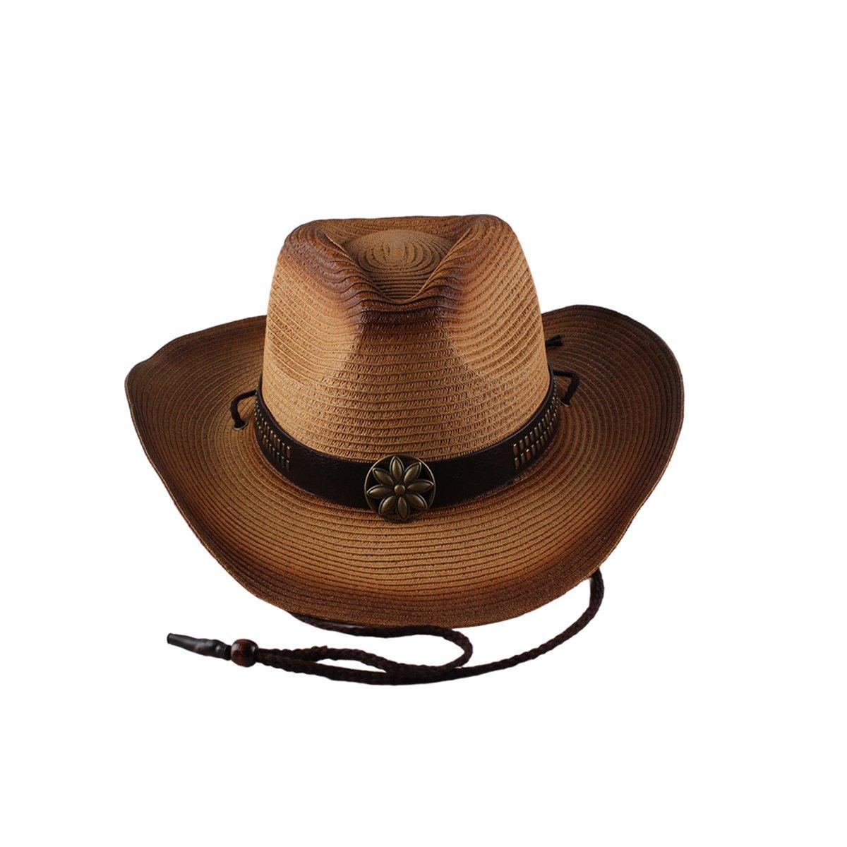 Outdoor Western Cowboy Hat Unisex Straw Hat Visor Hats Big Wide Brim Hat Summer - Khaki V528-COWBOY-HAT-KHAKI-551026