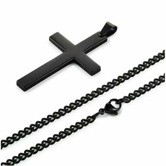 Stainless Steel Cross Pendant Men Women Chain Necklace Religious Jewelry Au V528-CROSSPENDANT-BLACK-262611